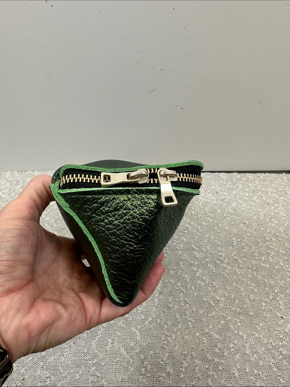 PORTLAND LEATHER GOODS Greench gorgeous Metallic green color Wide Mouth Pouch